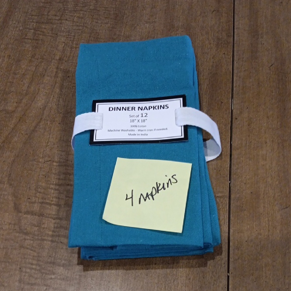 Dinner Napkins Set of 4 - Teal Cotton Napkins - Picture 2 of 3